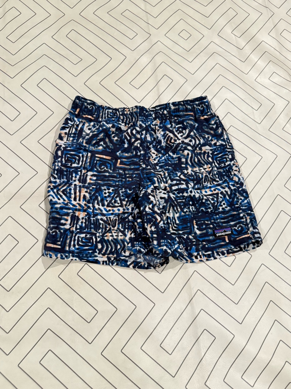 Patagonia Blue & White Abstract Pattern Hybrid Shorts